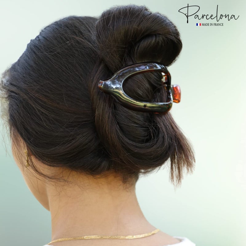 Parcelona French Wide Beak Celluloid Tortoise Shell Girls Side Slide-in Barrette Clip Strong Hold No Slip Grip Claw Hair Clip Clamp Clutcher Fashion Durable and Styling, Made in France (Shell) - Image 3